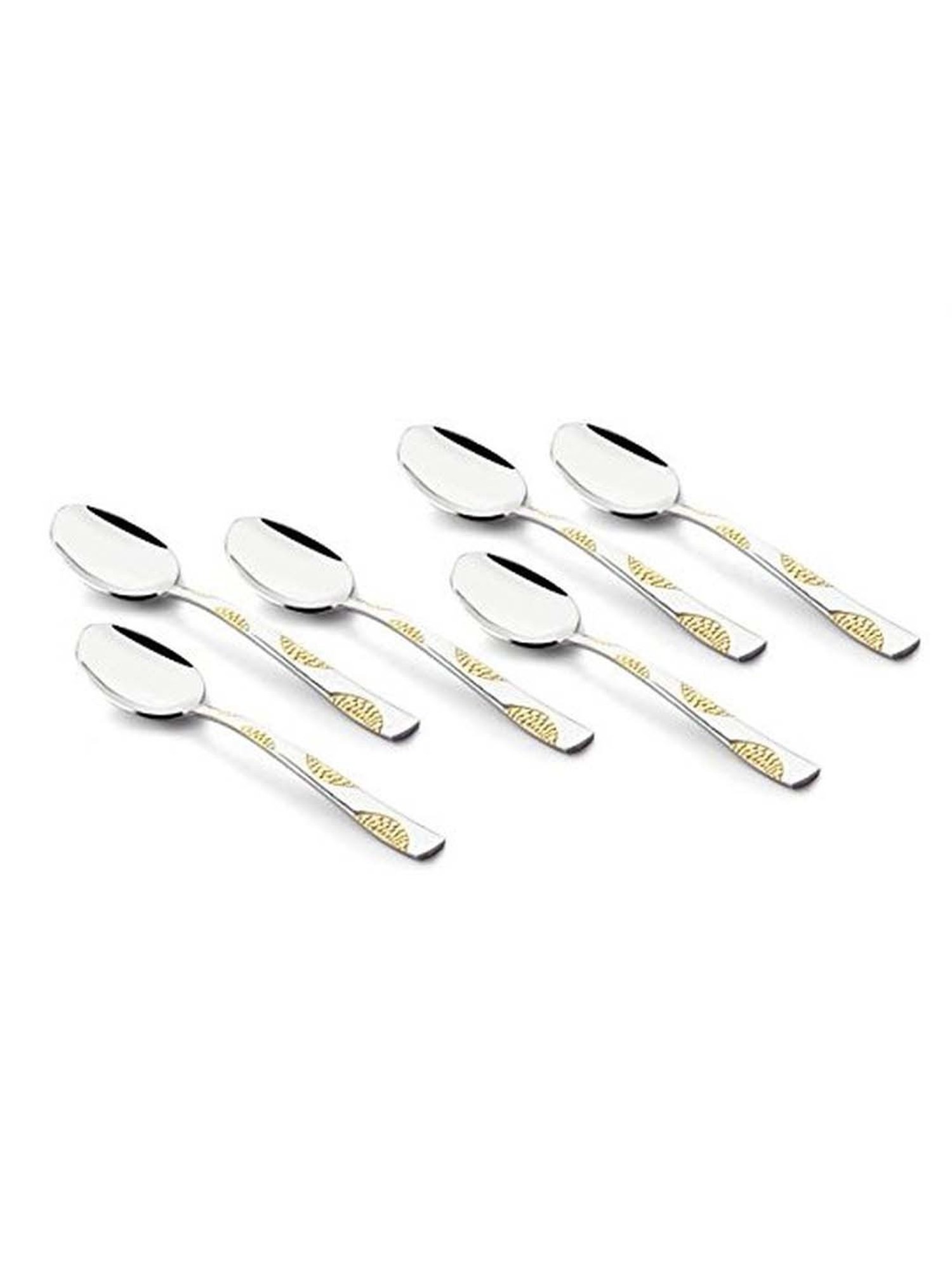 FnS Jazz Silver & Gold Stainless Steel Dinner Spoon - Set of 6