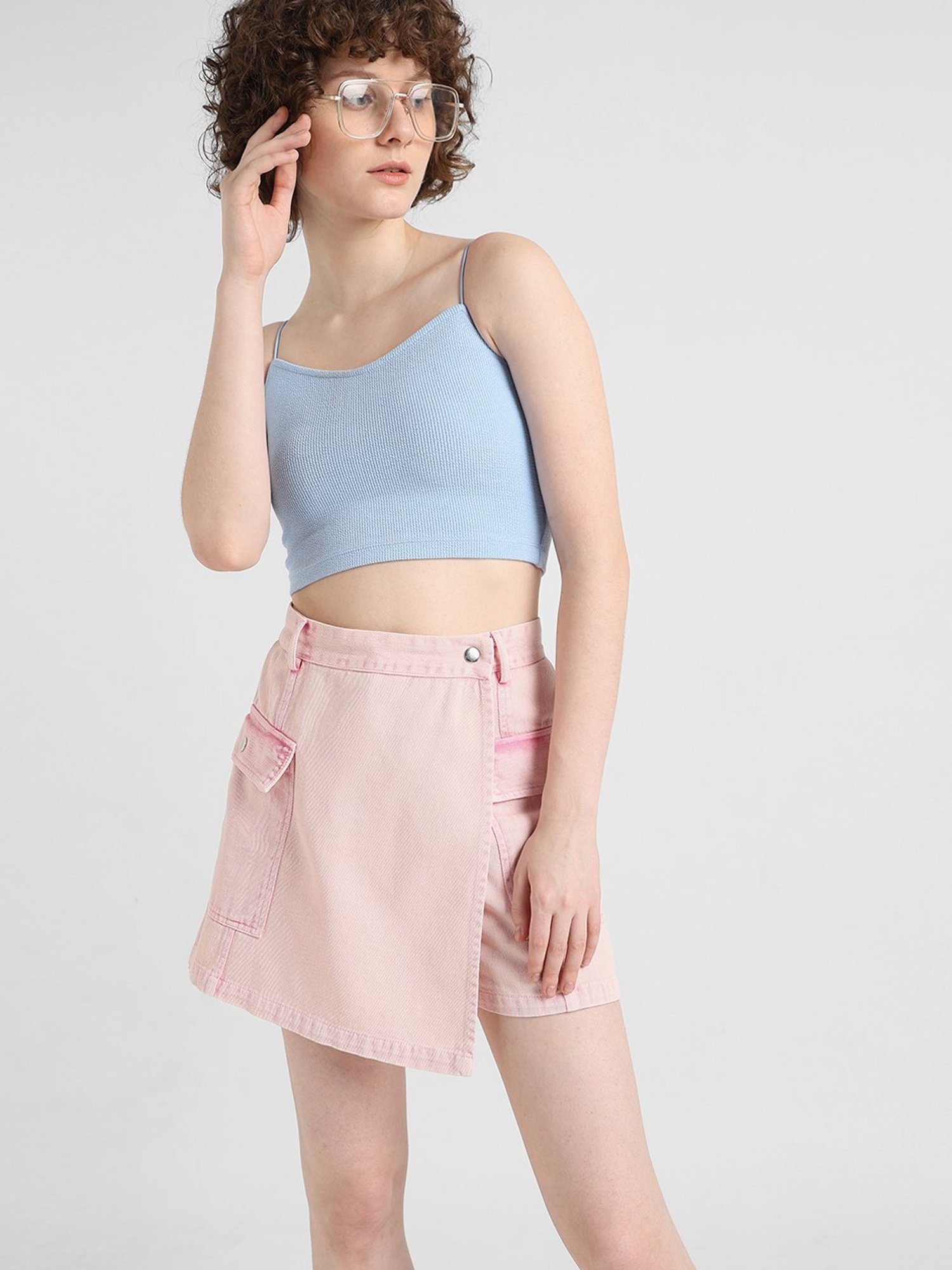 Belle Fille Sky Blue & Beige Printed Skirt