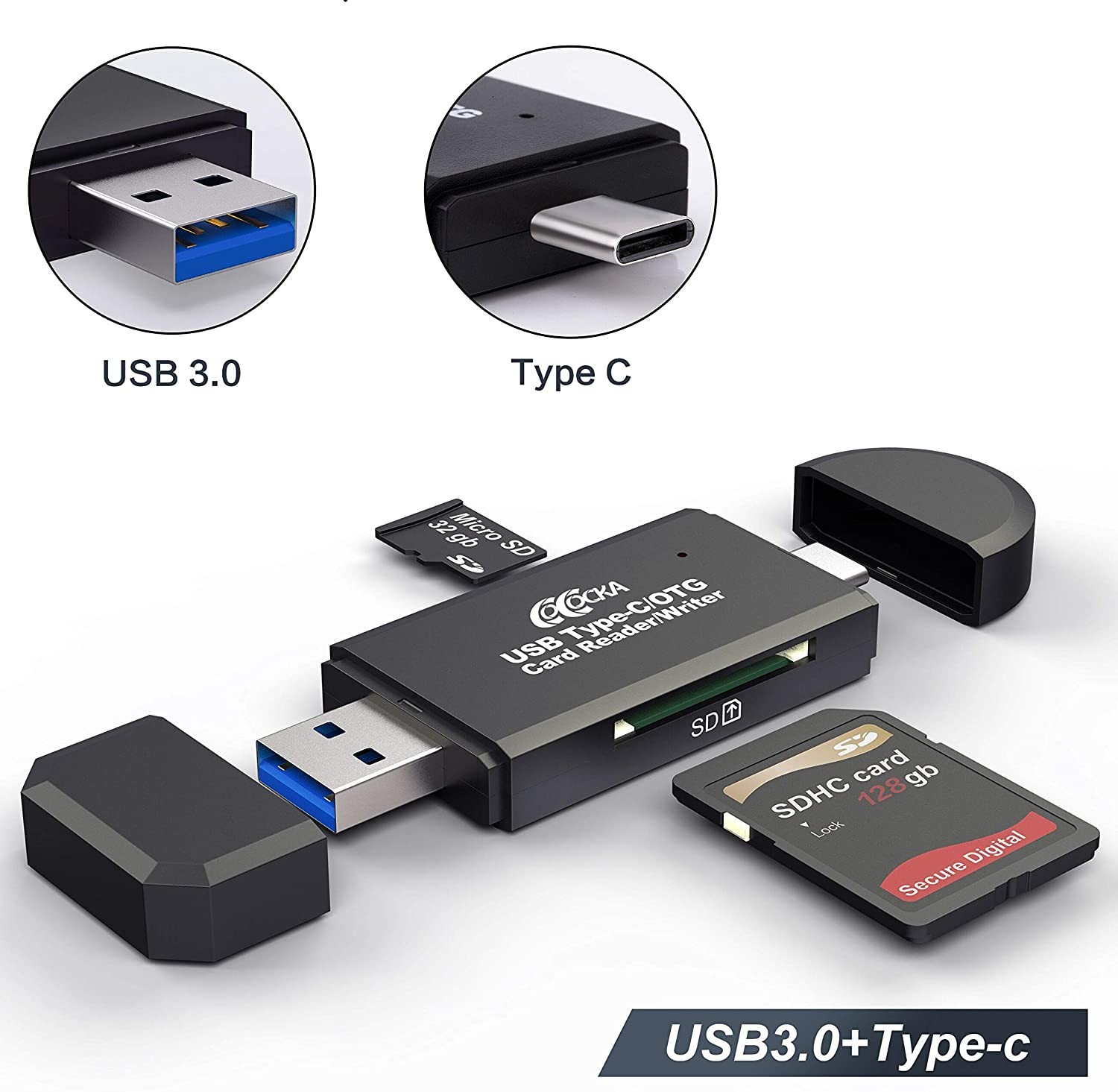PNGFIN USB 3.0 SD Card Reader, USB Type C Memory Card Reader, OTG Adapter for SDXC, SDHC, SD, MMC, TF, RS- MMC, Micro SDXC, Micro SD, Micro SDHC Card and UHS-I Cards