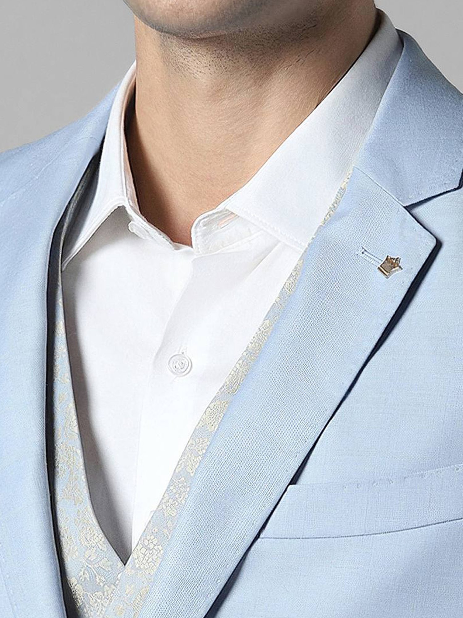 Louis Philippe Blue Slim Fit Texture Three Piece Suit