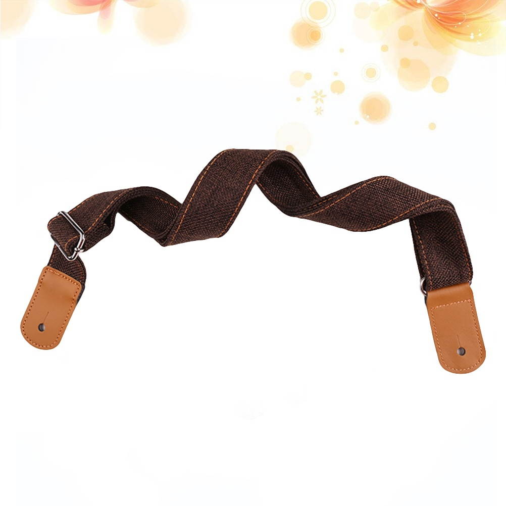 1PC Country Style Cotton Linen Shoulder Strap Genuine Leather Strap for Ukulele Guitar (Coffee)