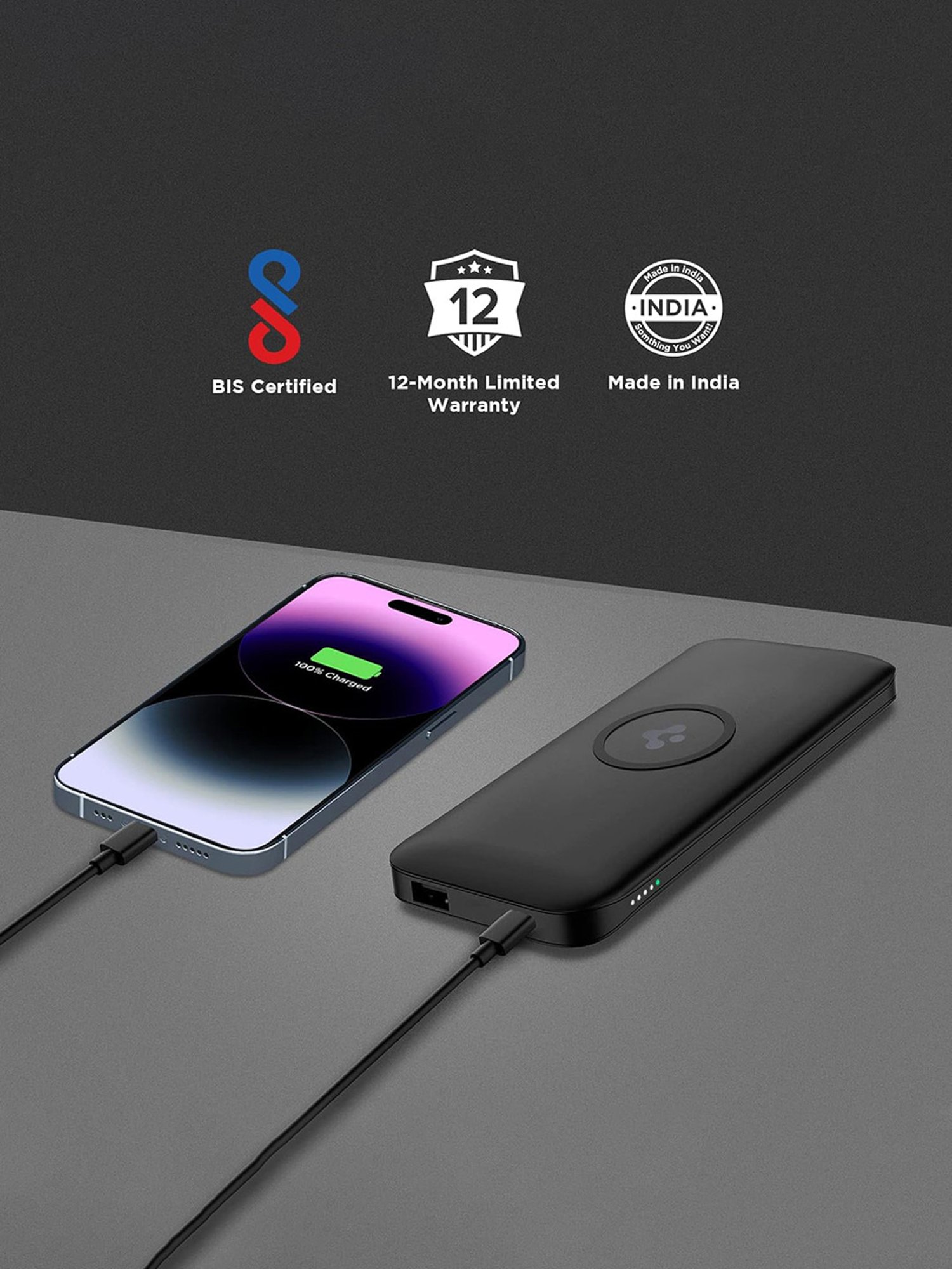 Spigen 2in1 10000 mAh Wireless Charging Power Bank with USB-A, USB-C 20W Fast Charging (Black)