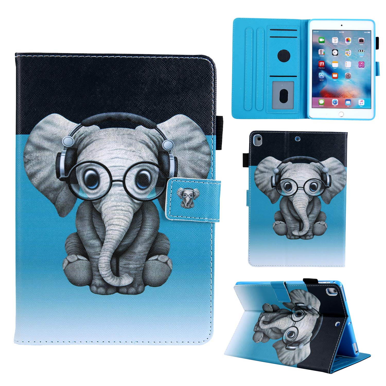 Dteck iPad 9.7 2018 Case, iPad 9.7 2017 Case, iPad Air/Air 2 Case, Corner Protection Folio Stand Protective Cover with Auto Wake/Sleep for Apple iPad 6th / 5th Gen, iPad Air 1/2, Doctor Elephant