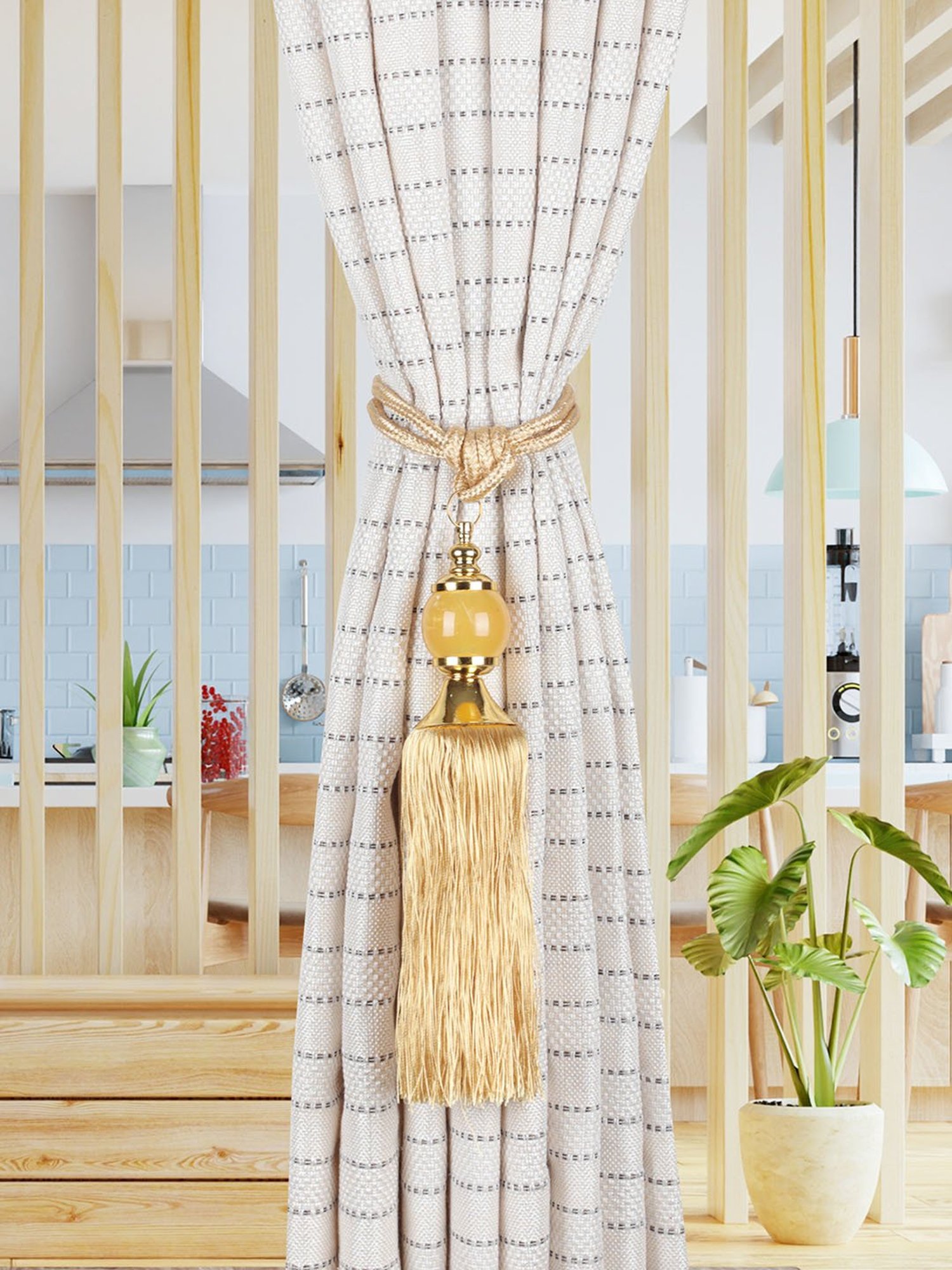 Romee Gold Polyester Solid Curtain Tie and Hold Backs