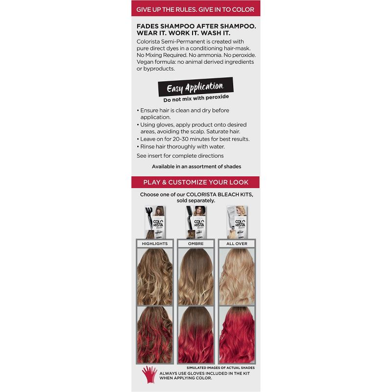 L'Oreal Paris Colorista Semi-Permanent Hair Color - Light Bleached Blondes - Bright Red - 1 kit