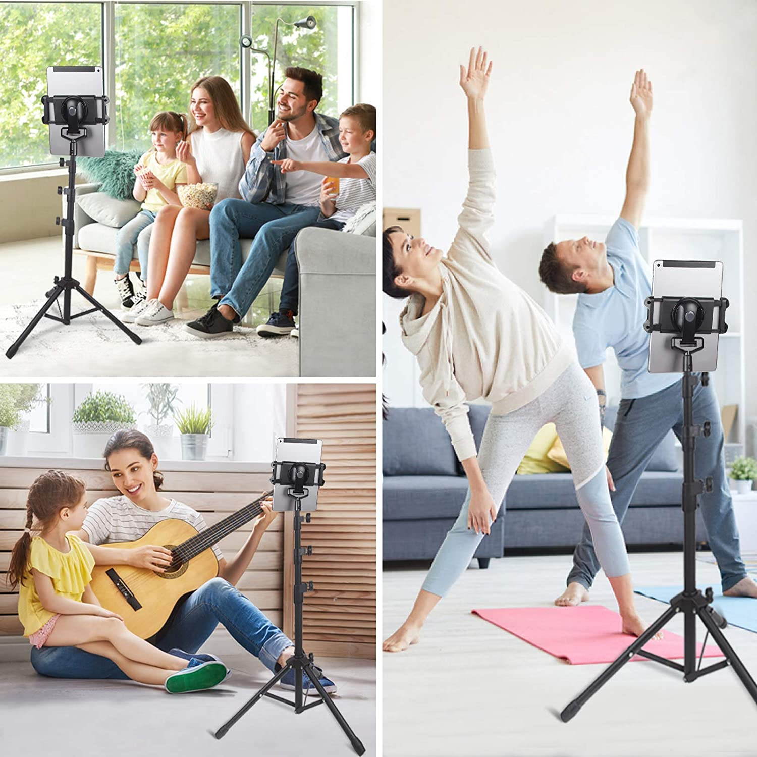 Phone iPad Tripod Stand, Upgrade Style Portable Floor Tablet Holder Mount Height Adjustable 20" to 60" for All 4.7-12.9" Phone and Tablets, Coming with iPhone Desktop Stand