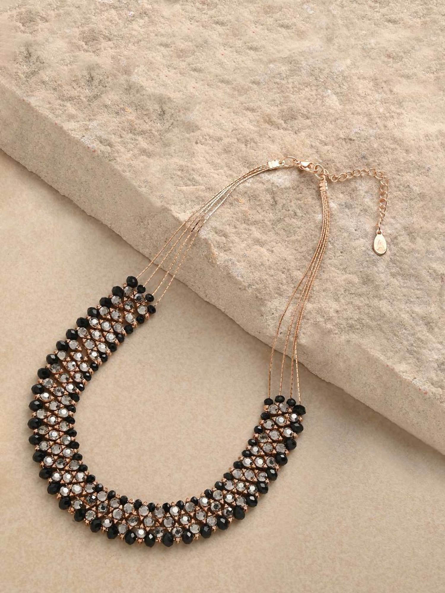 Accessorize London Women's Black Sparkly Multirow Collar Necklace