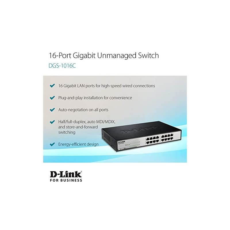 Ethernet Switch 16 Port Gigabit Unmanaged Network Internet Hub Desktop Rackmount Plug N Play DGS1016C