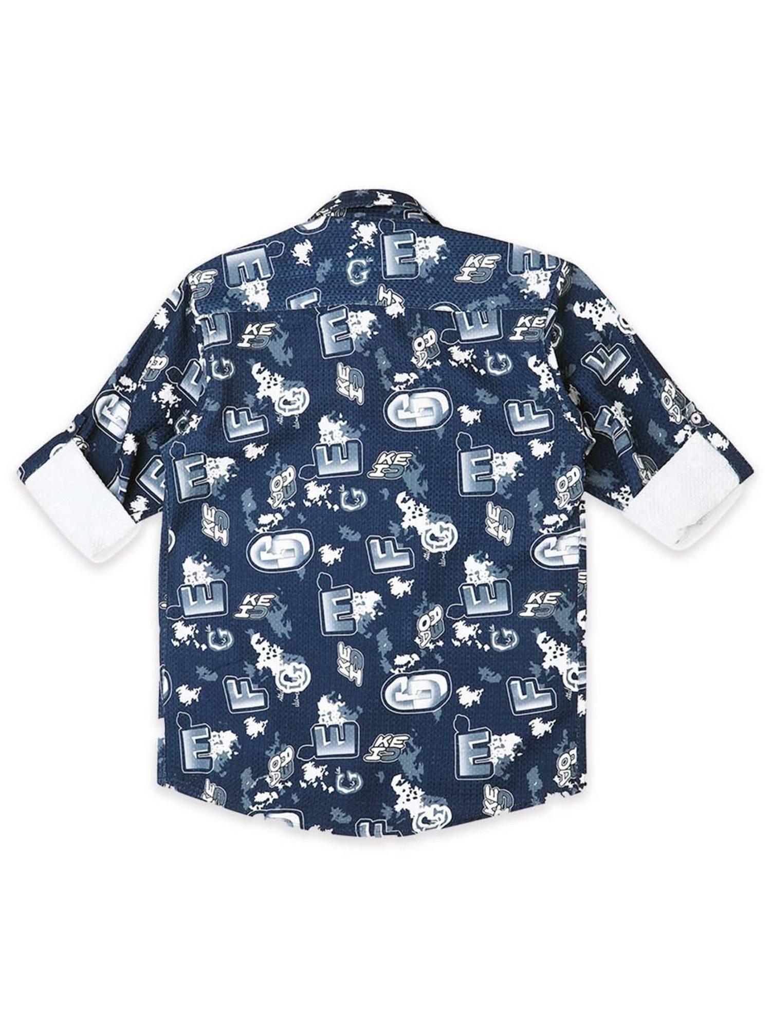 Cavio Kids Navy & White Cotton Printed Full Sleeves Shirt Set
