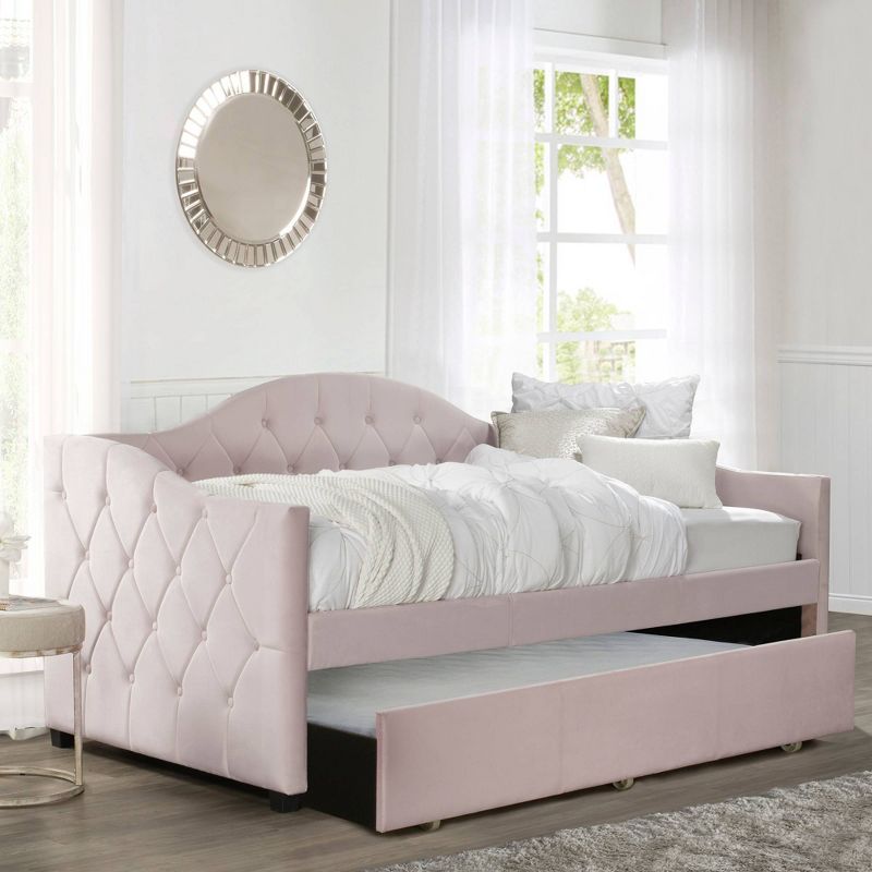 Twin Jamie Complete Upholstered Daybed with Trundle Blush - Hillsdale Furniture