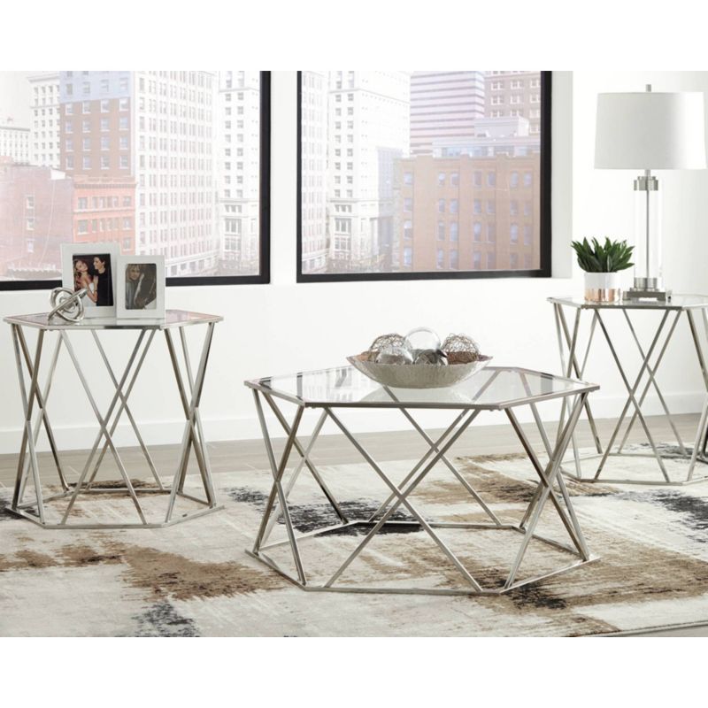 3pc Madanere Coffee and End Table Set Chrome Finish - Signature Design by Ashley