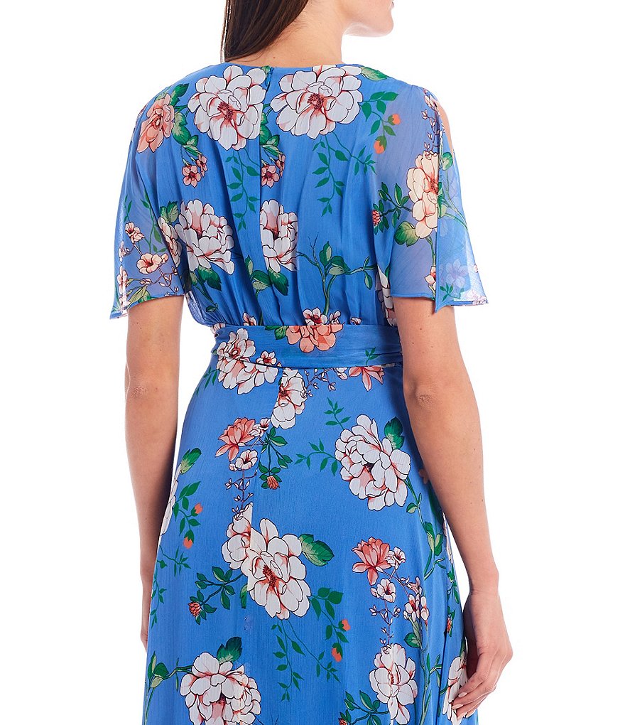 Jessica Howard Butterfly Sleeve Floral Printed Hi-Low Midi Wrap Dress