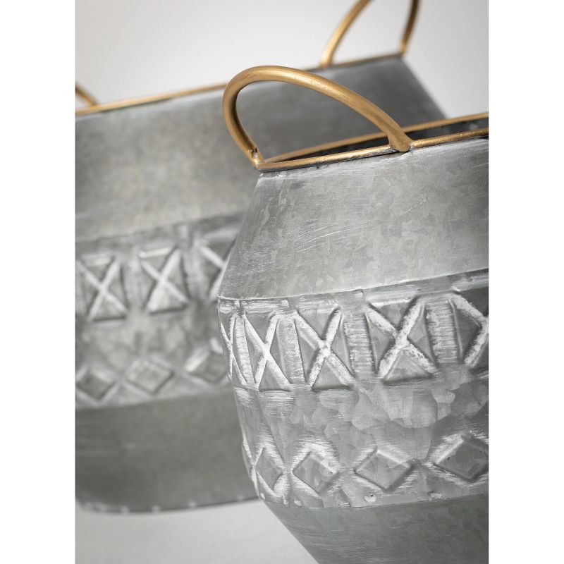 Sullivans Round Metal Planter with Handle Set of 2, 11.25"H & 9.5"H Silver