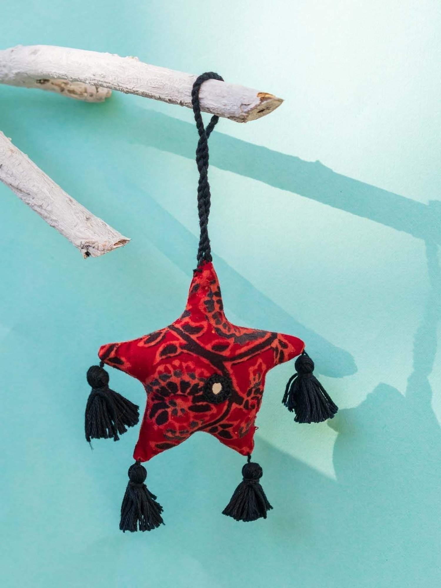 Okhai Maroon & Black Cotton Secret Santa Hand Embroidered Star - Set of 1