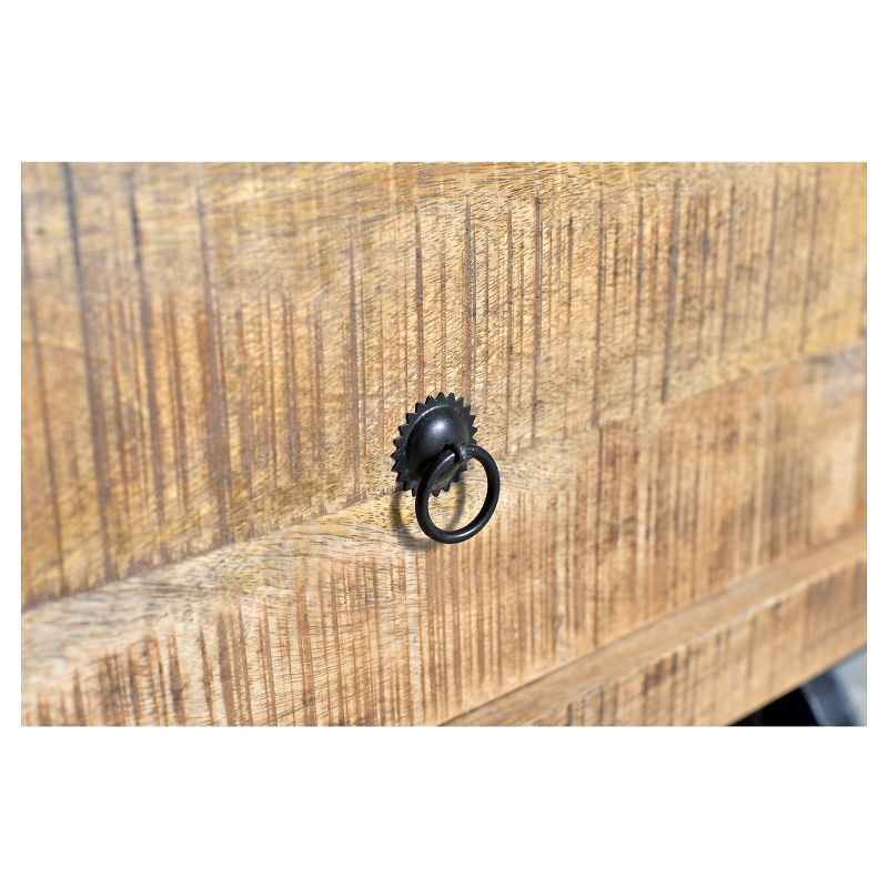 Industrial Reclaimed Wood and Iron Wheeled End Table - (26H x 22W x 20D) - Natural - Timbergirl