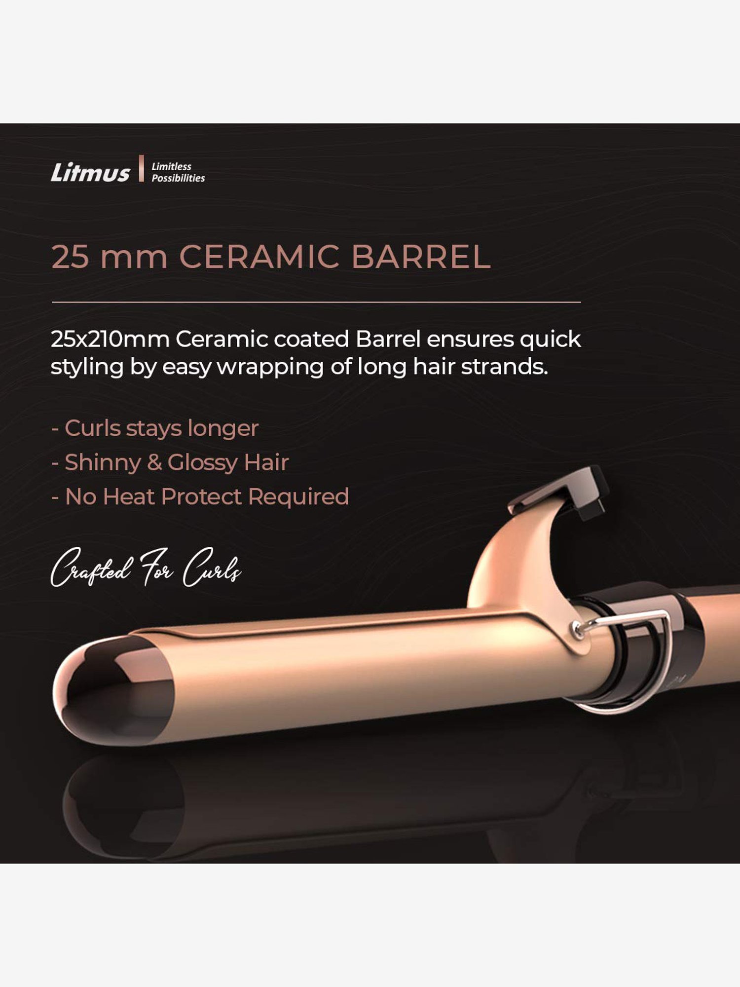 Litmus HC25 Professional Hair Curler (Black/Bronze)