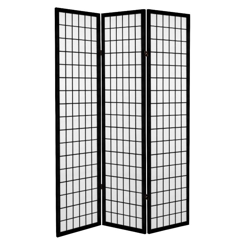 6 ft. Tall Canvas Window Pane Room Divider - Black (3 Panels)