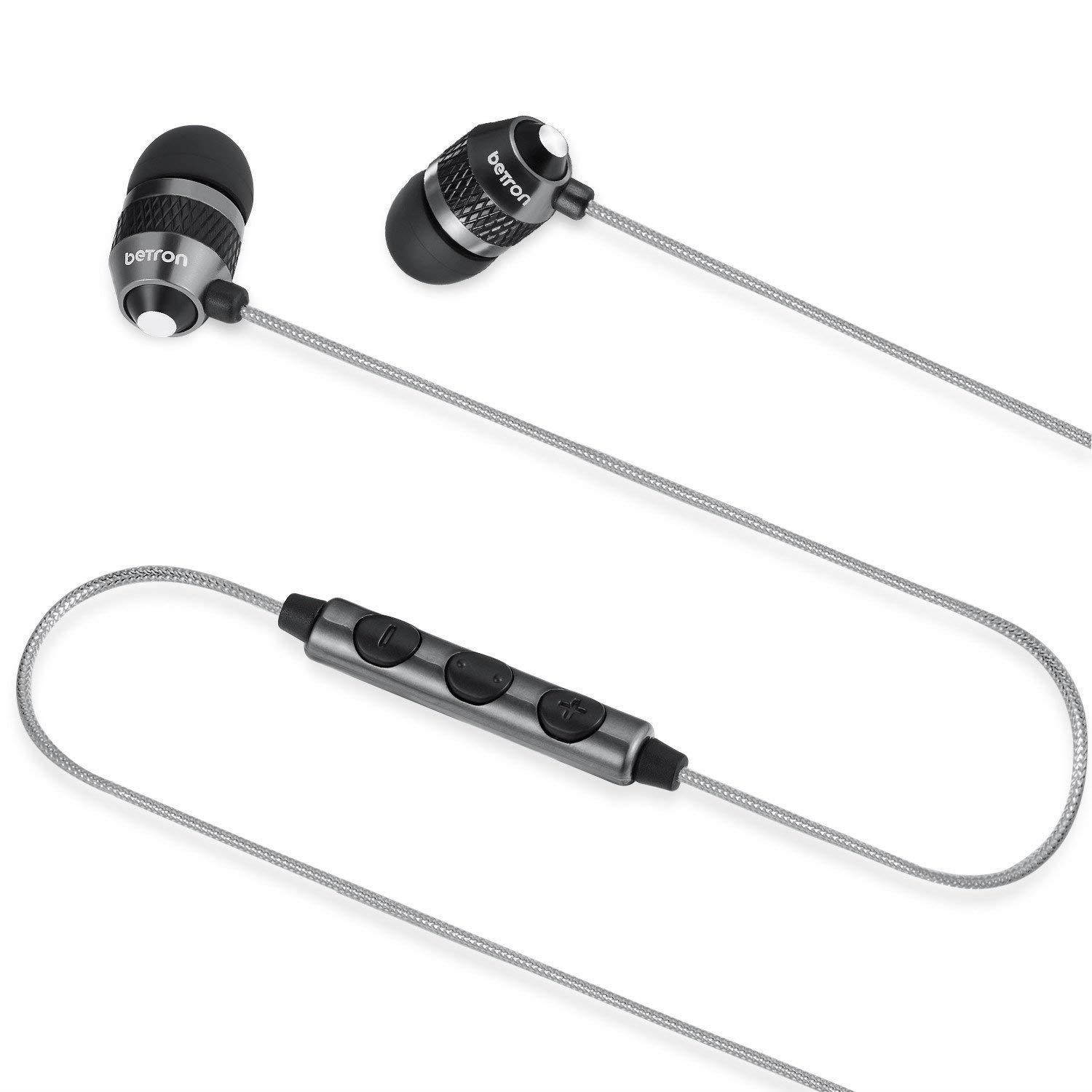 Betron B25 Noise Isolating in Ear Canal Headphones Earphones with Pure Sound and Powerful Bass for iPhone, iPad, iPod, Samsung Smartphones and Tablets (Black with Remote)