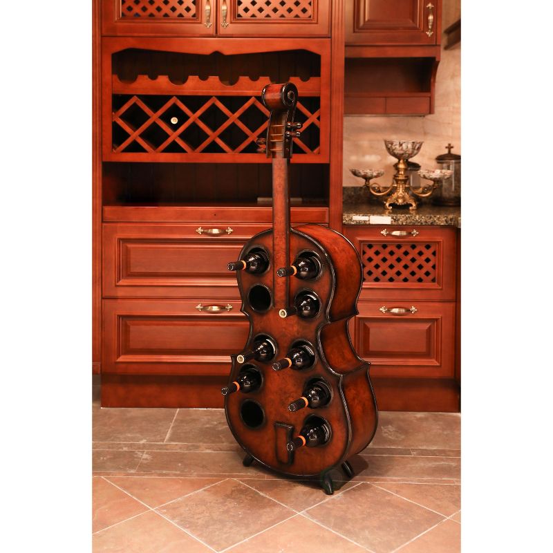 Vintiquewise Decorative 10 Bottle Wooden Cello Shaped Wine Rack 53" Inch Floor Violin