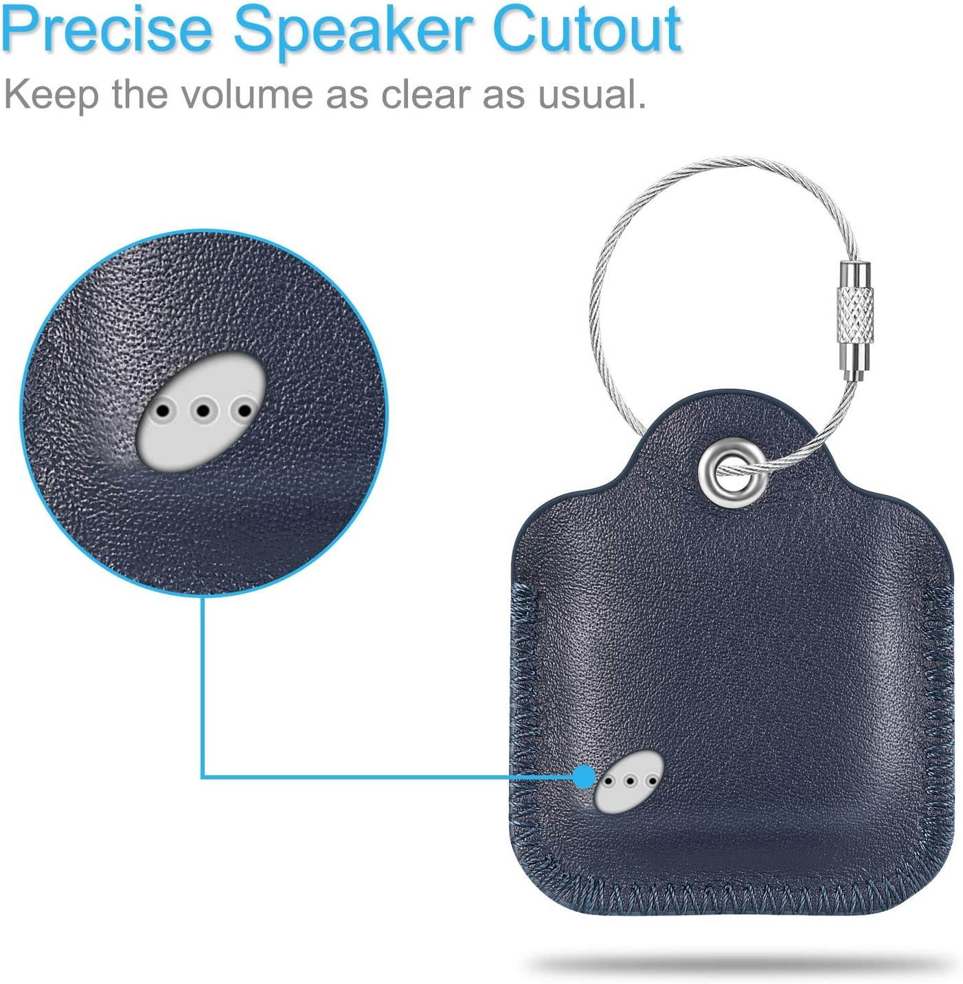 Fintie Genuine Leather Case for Tile Mate/Tile Pro/Tile Sport/Tile Style/Cube Pro Key Finder Phone Finder, Anti-Scratch Protective Skin Cover with Keychain, Navy Blue