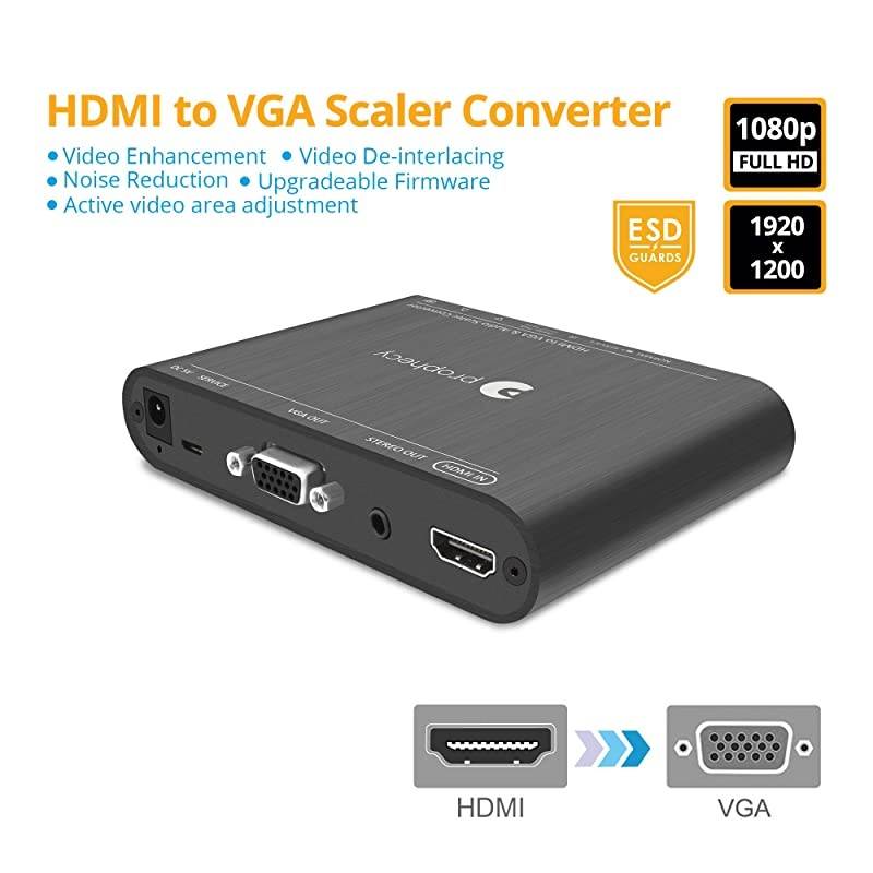 Prophecy HDMI to VGA Frame Rate Converter Scaler and Adapter with Audio &ndash; 1080p, 1920x1200, Analog Stereo Audio, Advanced Scaling, Firmware Upgradeable (PRO-ScalerHD2V)