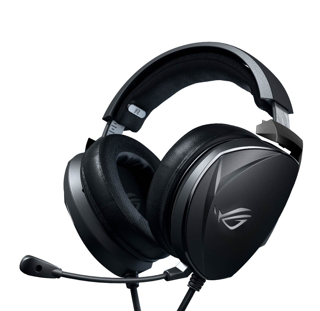 ASUS ROG Theta Electret 3.5mm Gaming Headset, with a certified built-in boom microphone and multiplatform support for PC, game consoles, and mobile devices