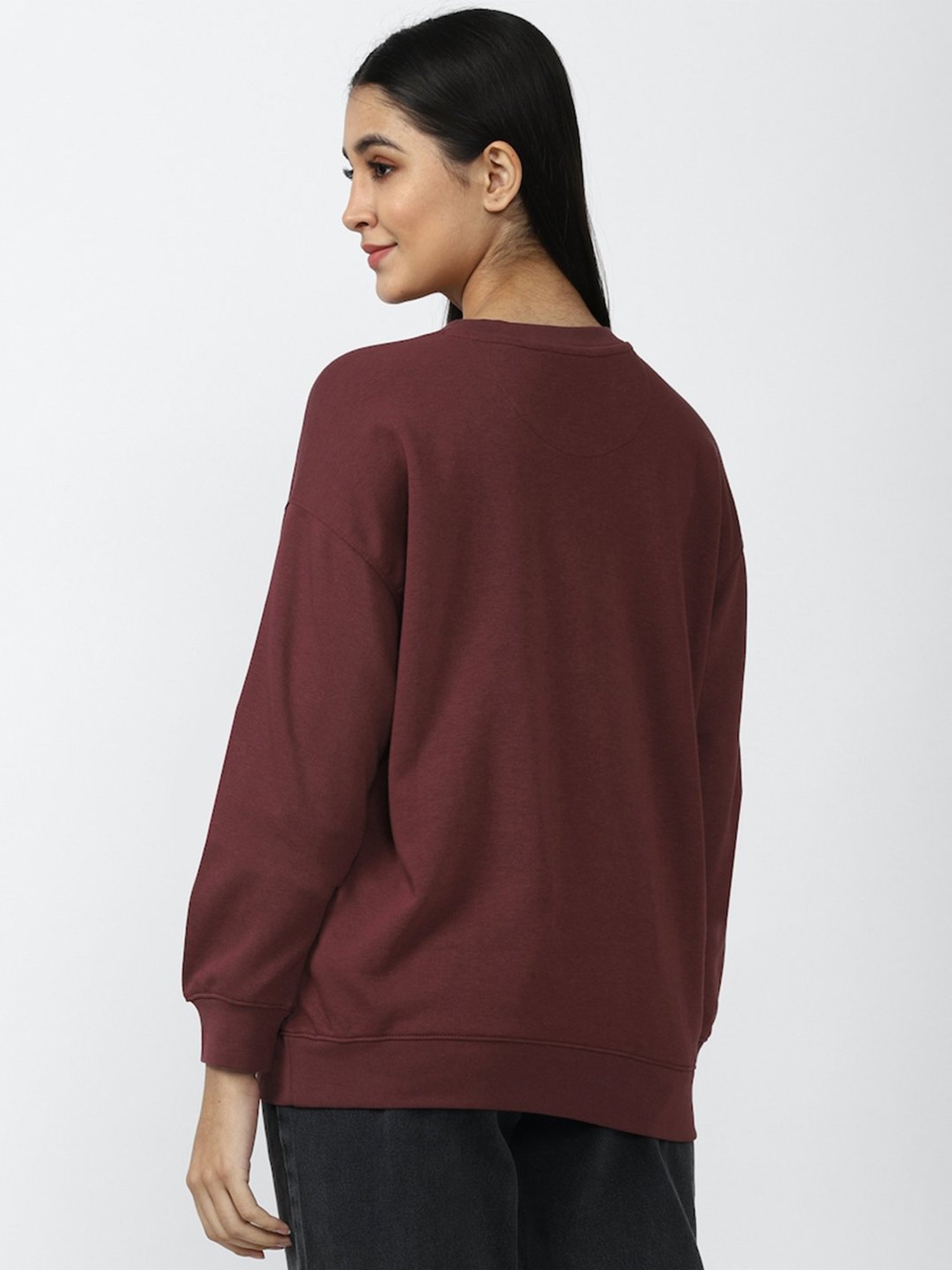 Forever 21 Maroon Round Neck Pullover