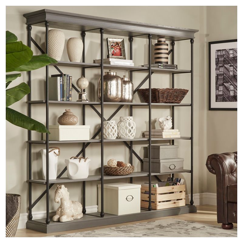 84" Belvidere 5 - Shelf Wide Etagere Bookshelf Gray - Inspire Q