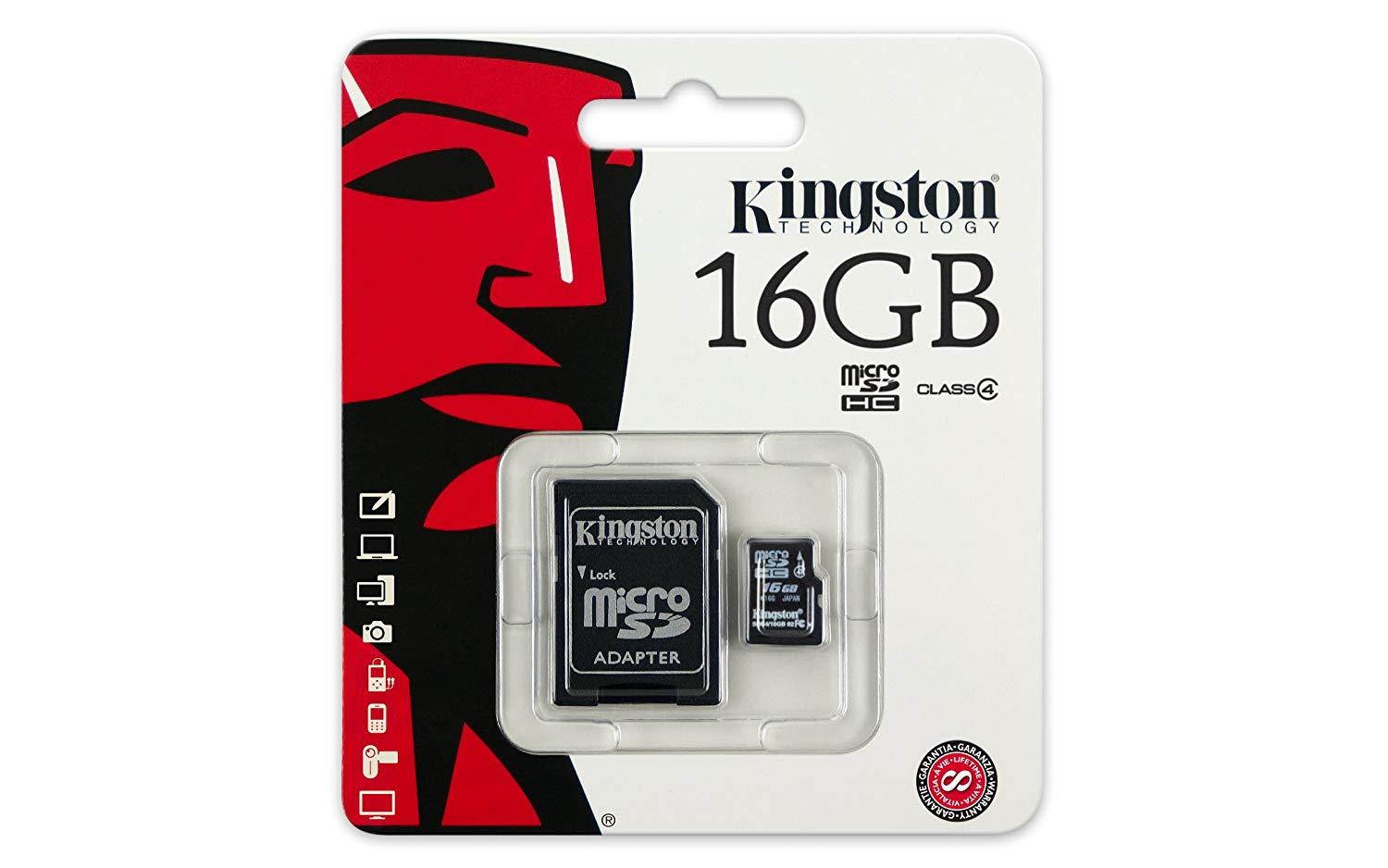 Kingston 16 GB Class 4 MicroSDHC Flash Card with SD Adapter SDC4/16GB