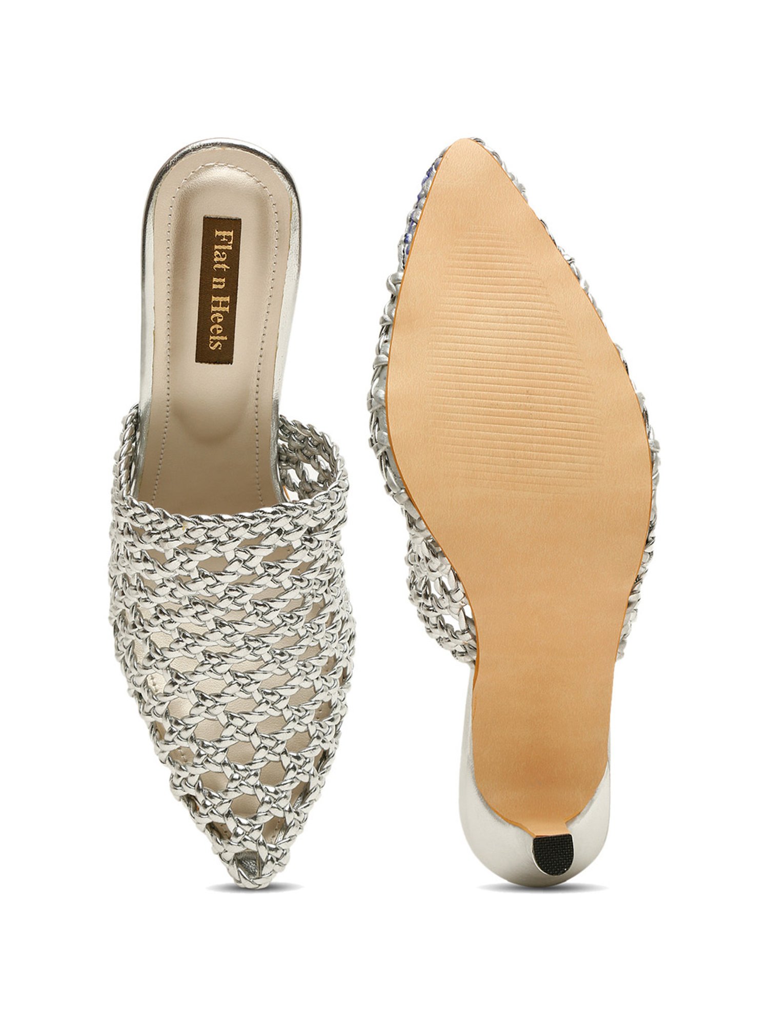 Flat N Heels Women's Silver Mule Stilettos