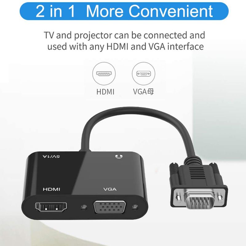 VGA to HDMI VGA Adapter,  VGA Splitter 1 VGA in HDMI VGA 2 Out (VGA HDMI Interface Display at The Same time), VGA to HDMI VGA Adapter for Computer, Desktop, Laptop, PC, Monitor, Projector