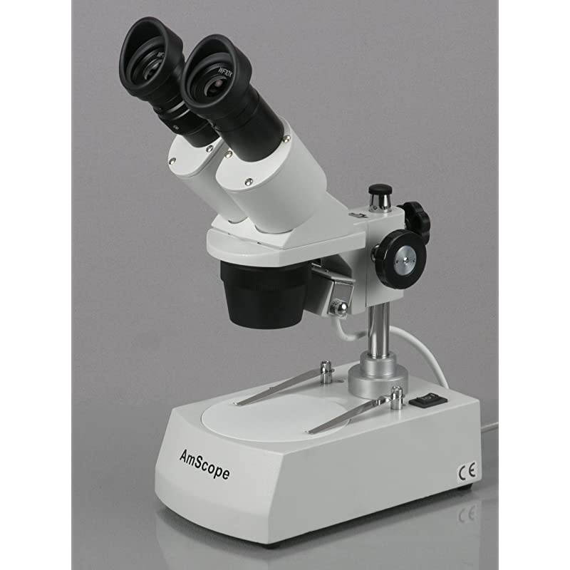 SE306RPZ Forward Binocular Stereo Microscope WF10x and WF20x Eyepieces 10X80X Magnification 2X and 4X Objectives Upper and Lower Halogen Light Source Pillar Stand 120V