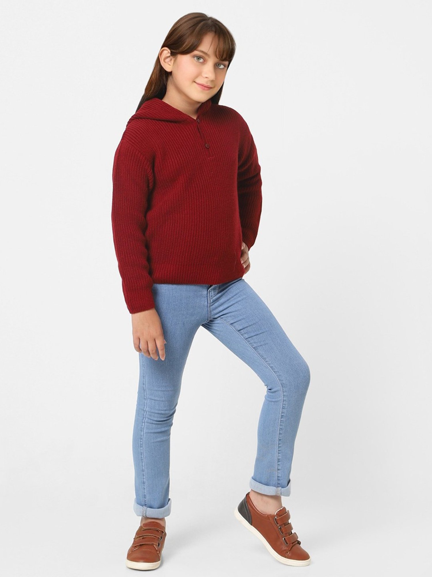 Elle Kids Black Solid Full Sleeves Sweater