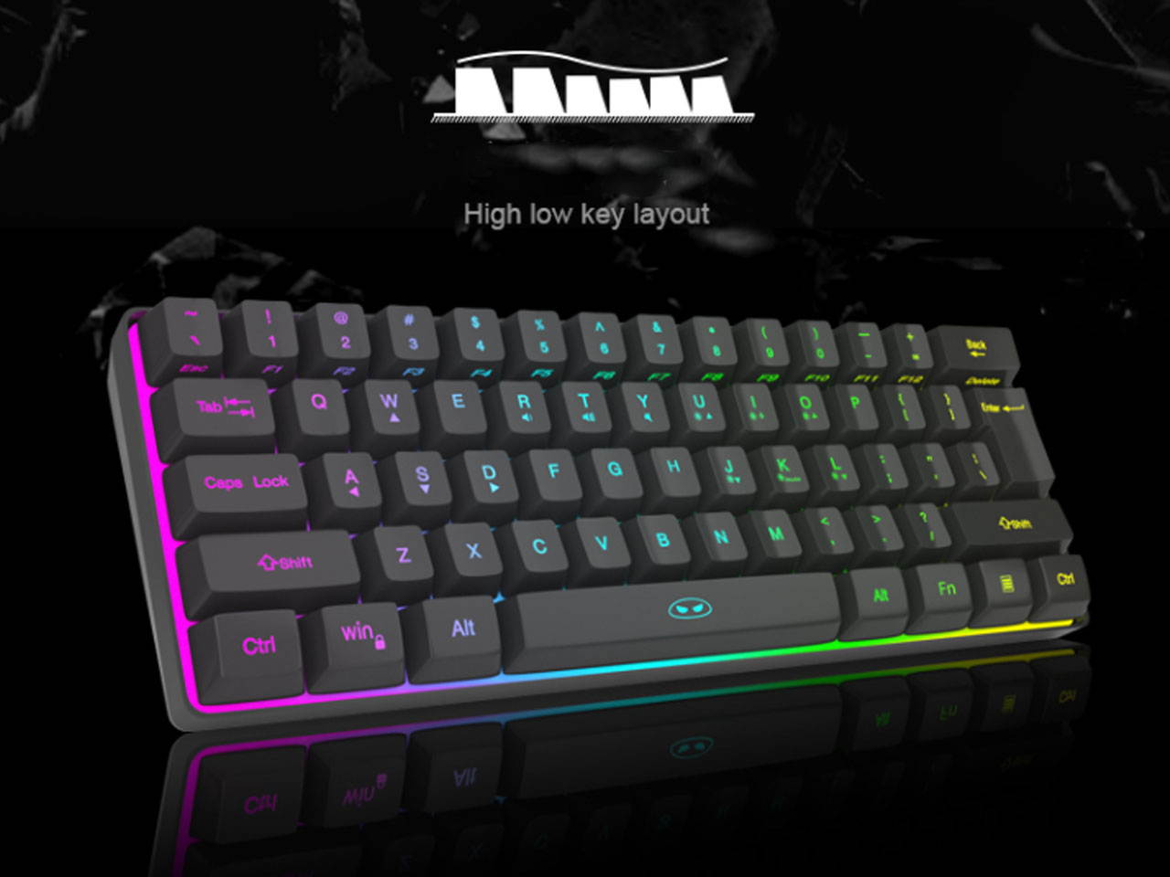 Wireless mini keyboard 61-key mini portable membrane keyboard RGB backlit office keyboard Windows/Mac/laptop keyboard (white)