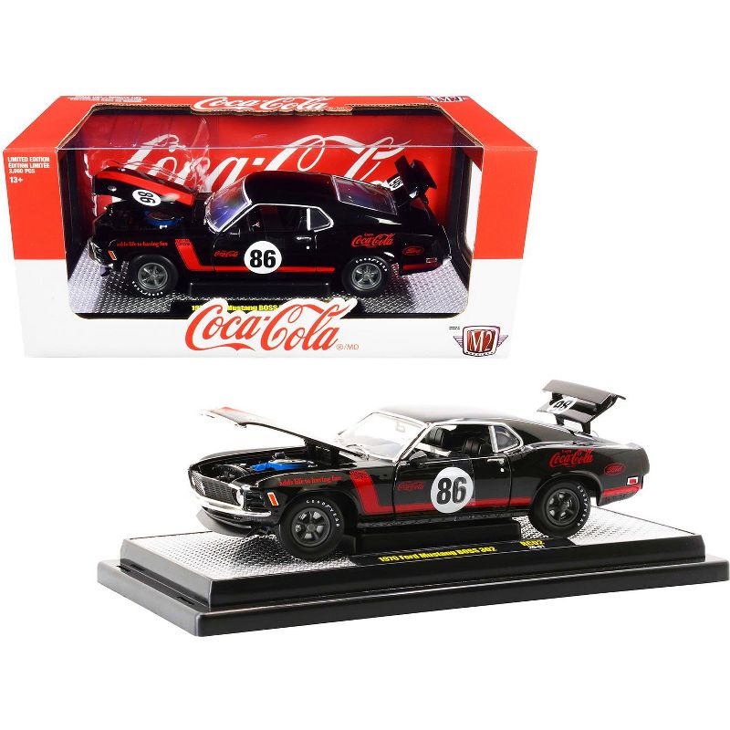 1970 Ford Mustang BOSS 302 #86 Black with Coke Red Stripes "Coca-Cola" Ltd Ed 2000 pcs 1/24 Diecast Model Car by M2 Machines