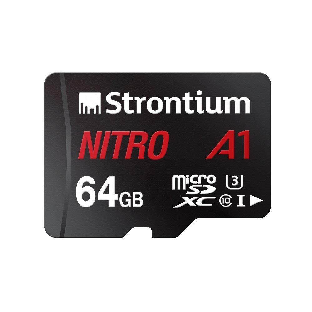 Strontium Nitro 64GB Micro SDXC Memory Card 100MB/s A1 UHS-I U3 Class 10 w/Adapter High Speed for Smartphones Tablets Drones Action Cams (SRN64GTFU3A1A)