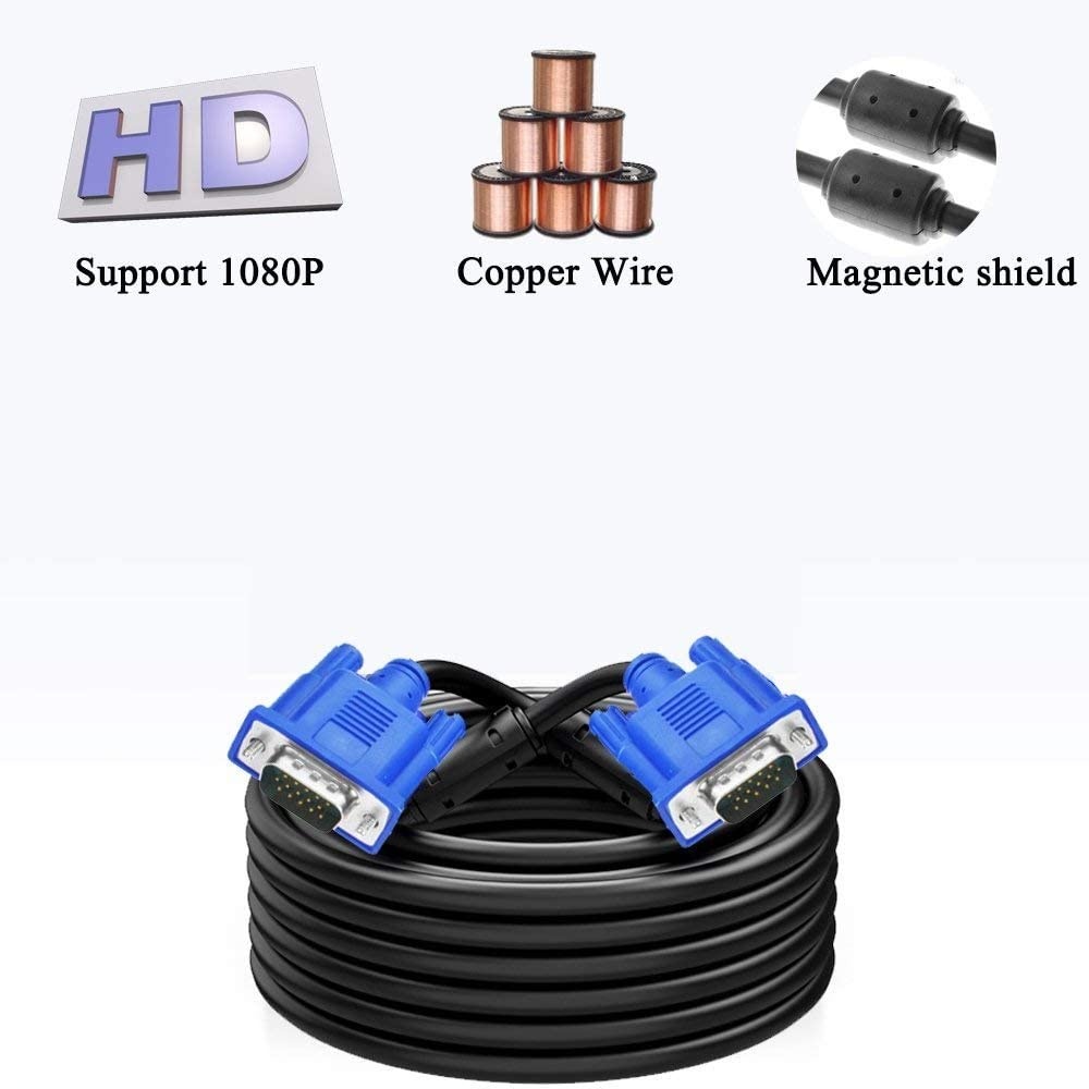 CableVantage HD15 15Pin VGA Male to Male VGA Cable for TV Computer Monitor Blue for TV Computer Monitor Extension Cable Gold Plated DB15 VGA Male to Male Monitor Cable Blue (100 Feet)