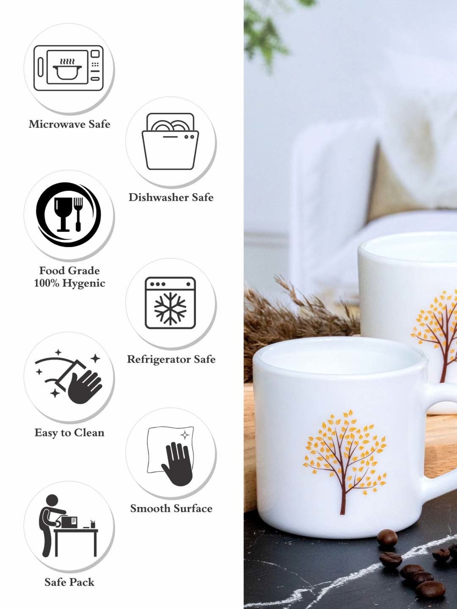 Cello White Opalware Cup (0.18 L) - Set of 6