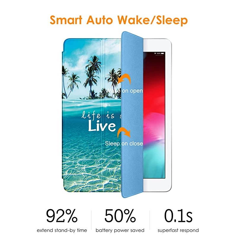 iPad 9.7 Case 2018 iPad 6th Generation Case/2017 iPad 5th Generation Case, Slim Fit Lightweight Smart Cover with Soft TPU Back Case for iPad 9.7 2018/2017 [Auto Sleep/Wake] - Blue Beach