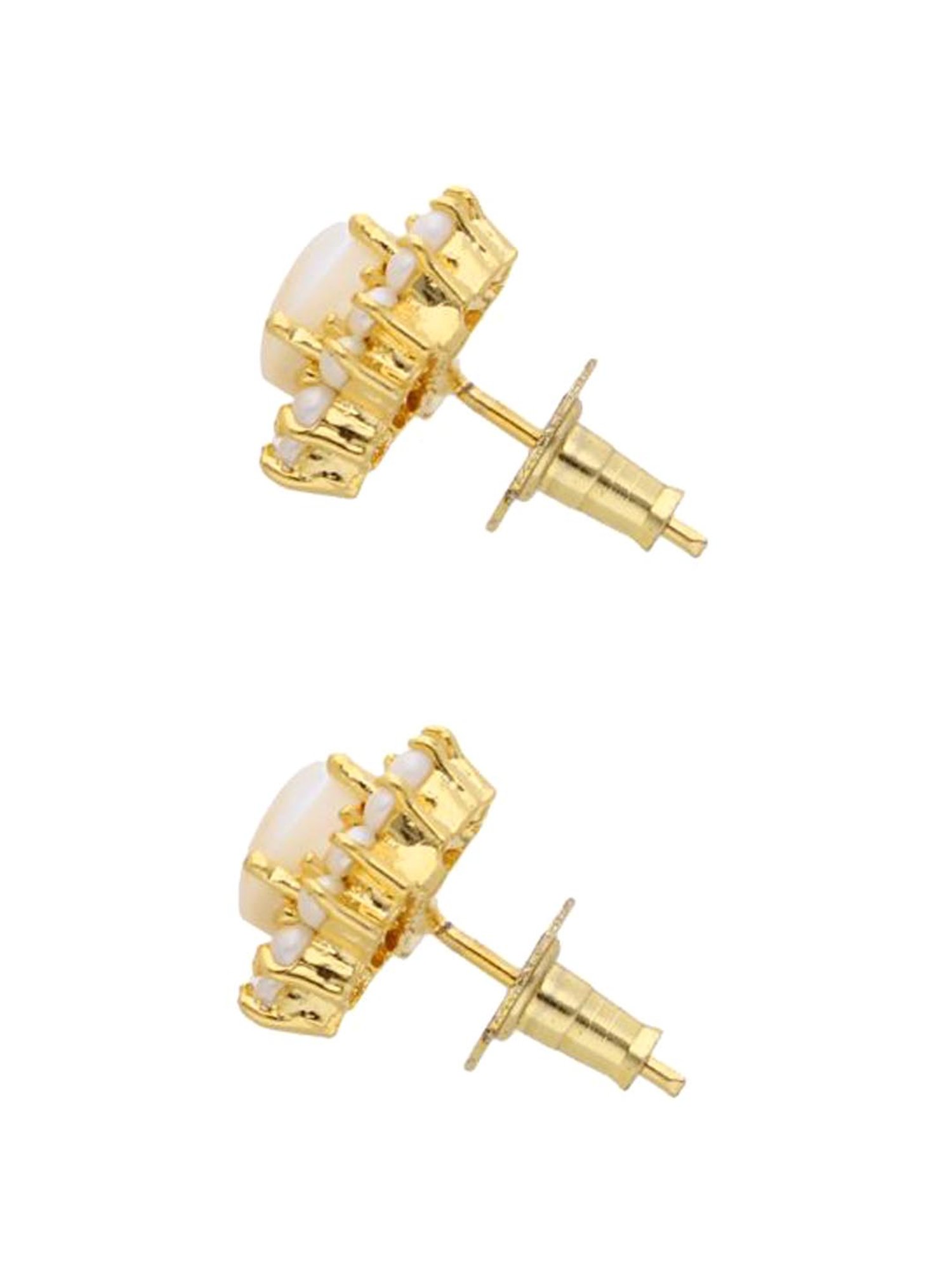 Sri Jagdamba Pearls Shine Golden & Pearl White Alloy Stud Earrings