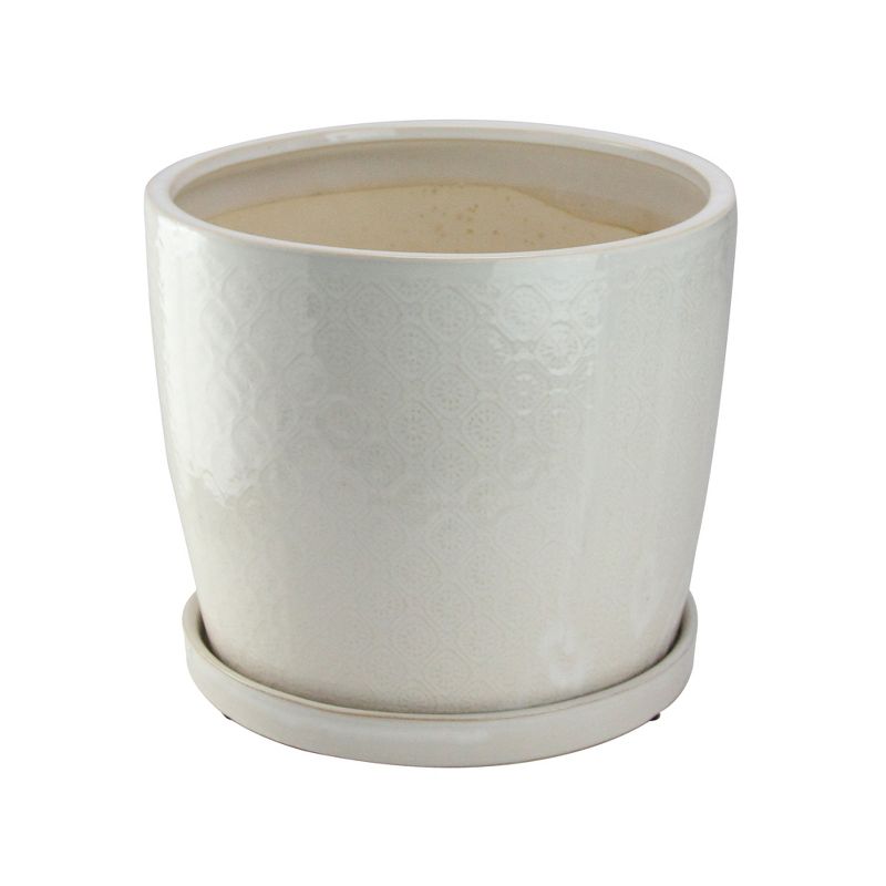 Napco 11.5" Ceramic Floral Garden Dish Indoor Planter - Beige/White