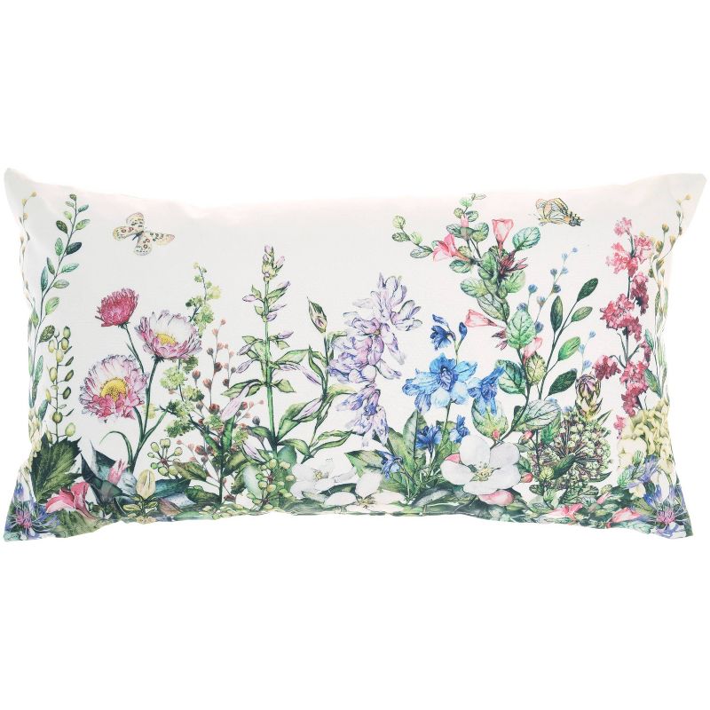 14"x24" Oversize Reversible Indoor/Outdoor Garden and Butterflies Lumbar Throw Pillow - Mina Victory