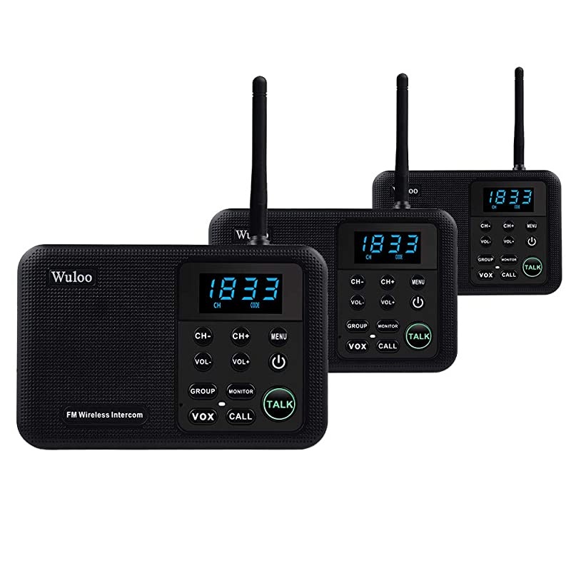 Intercoms Wireless for Home 1 Mile Range 22 Channel 100 Digital Code Display Screen Wireless Intercom System for Home House Business Office Room to Room Intercom Communication3Stations Black