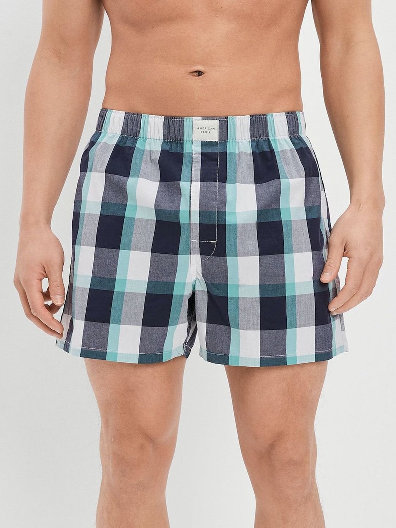 American Eagle Blue Cotton Regular Fit Checks Boxers