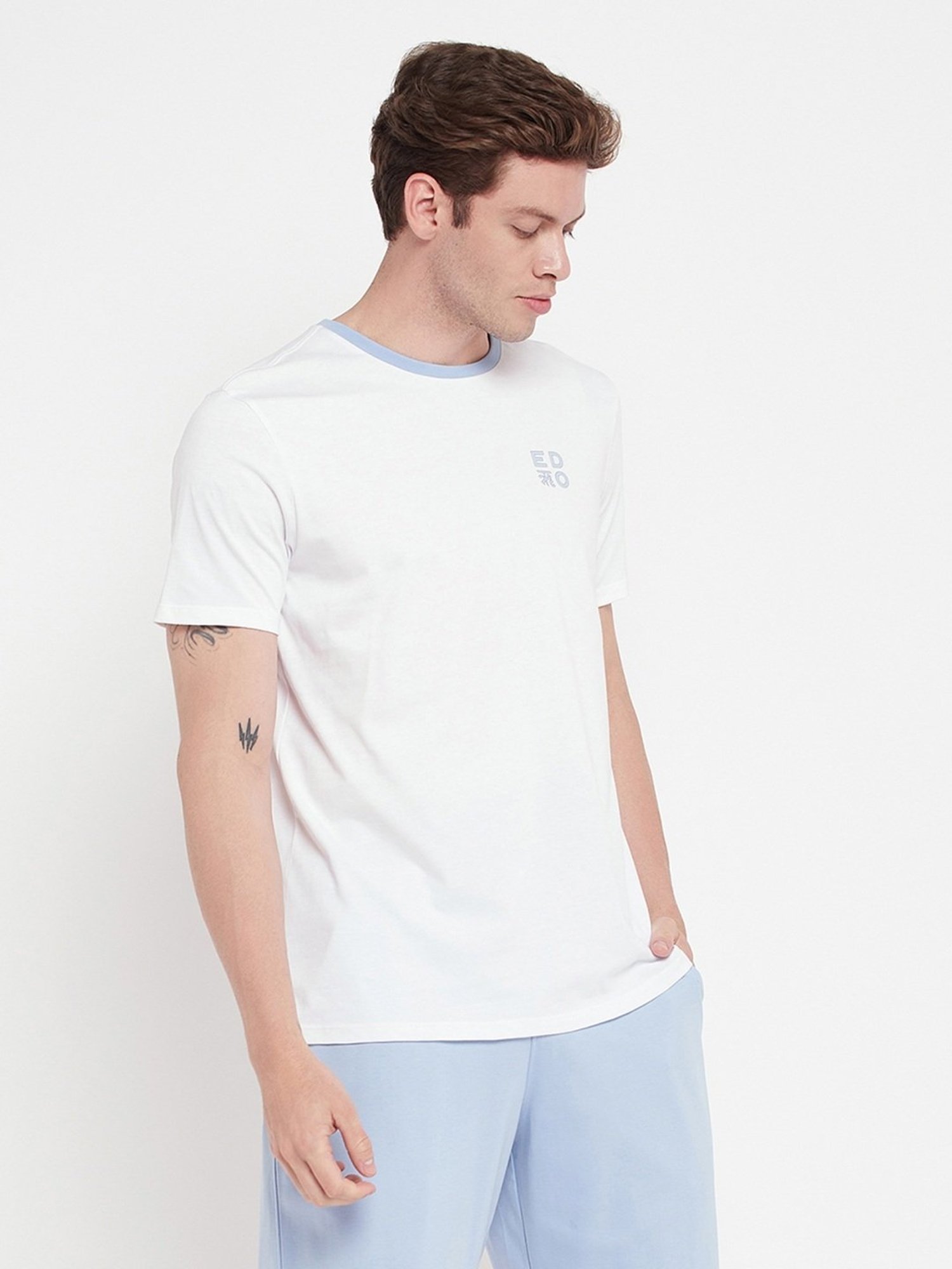 Edrio White Cotton Relaxed Fit Printed T-Shirt