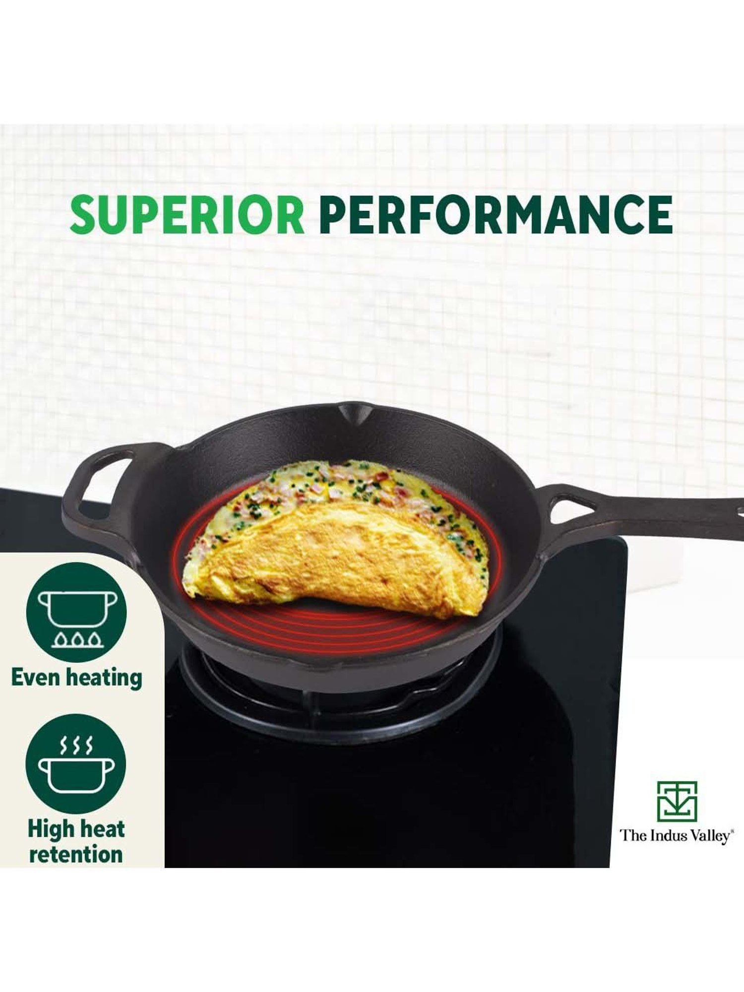 The Indus Valley Black Cast Iron 25.4 cm Fry Skillet With Long Handle (1.8 L)