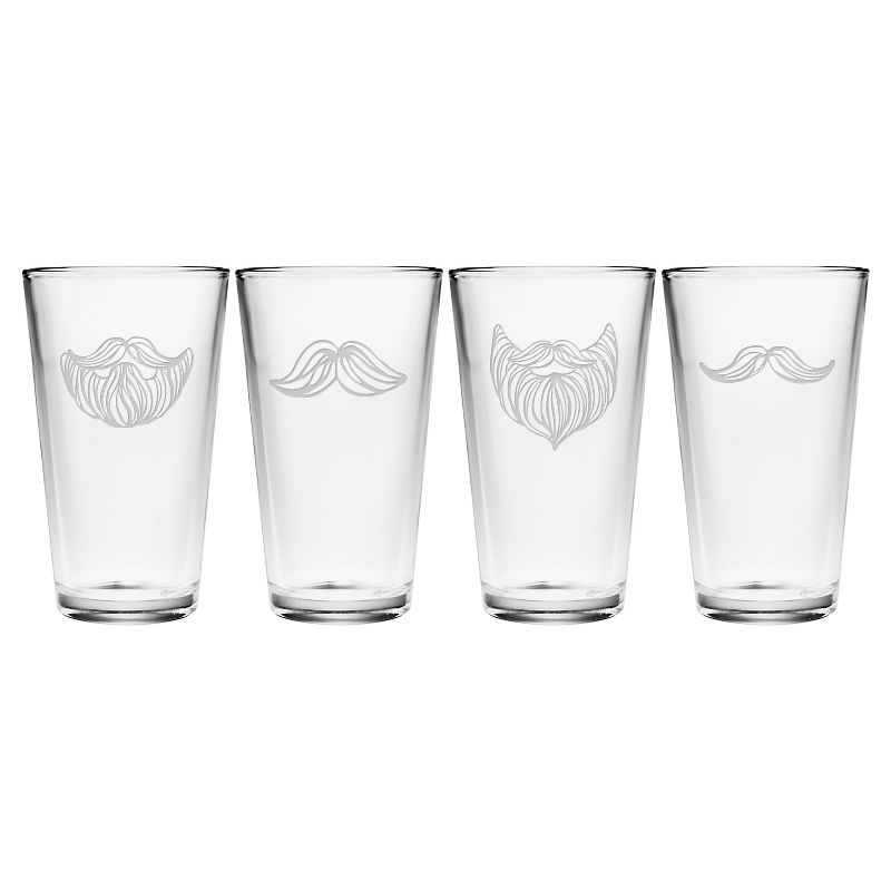 Susquehanna Glass Beards and Staches Beer 16oz - Set of 4
