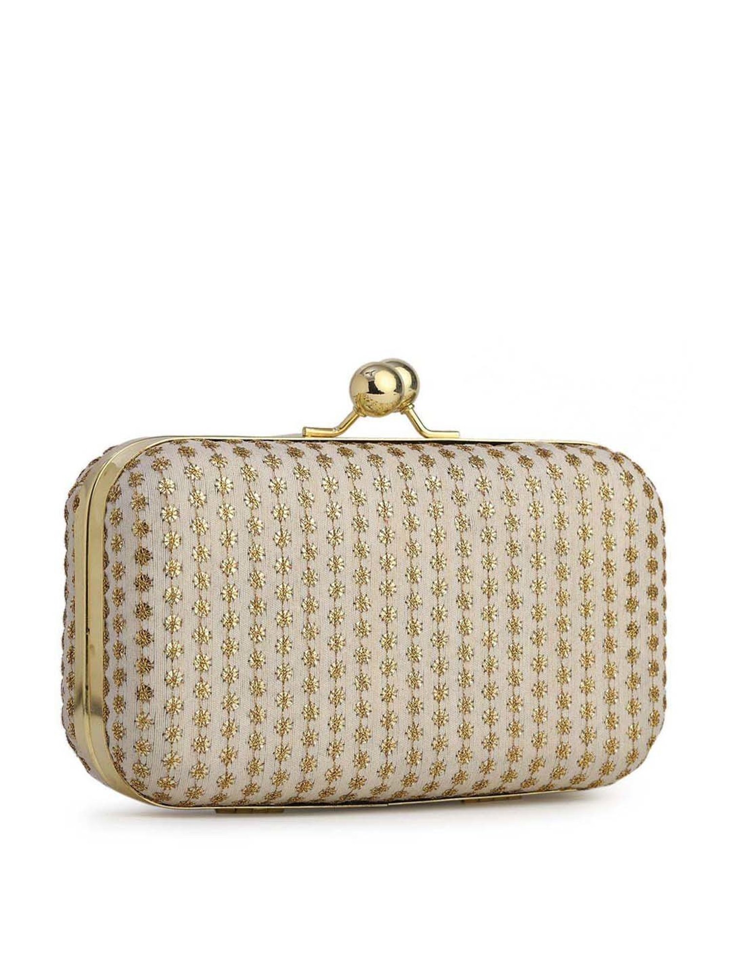 Gaurapakhi White Embroidered Minaudiere Clutch
