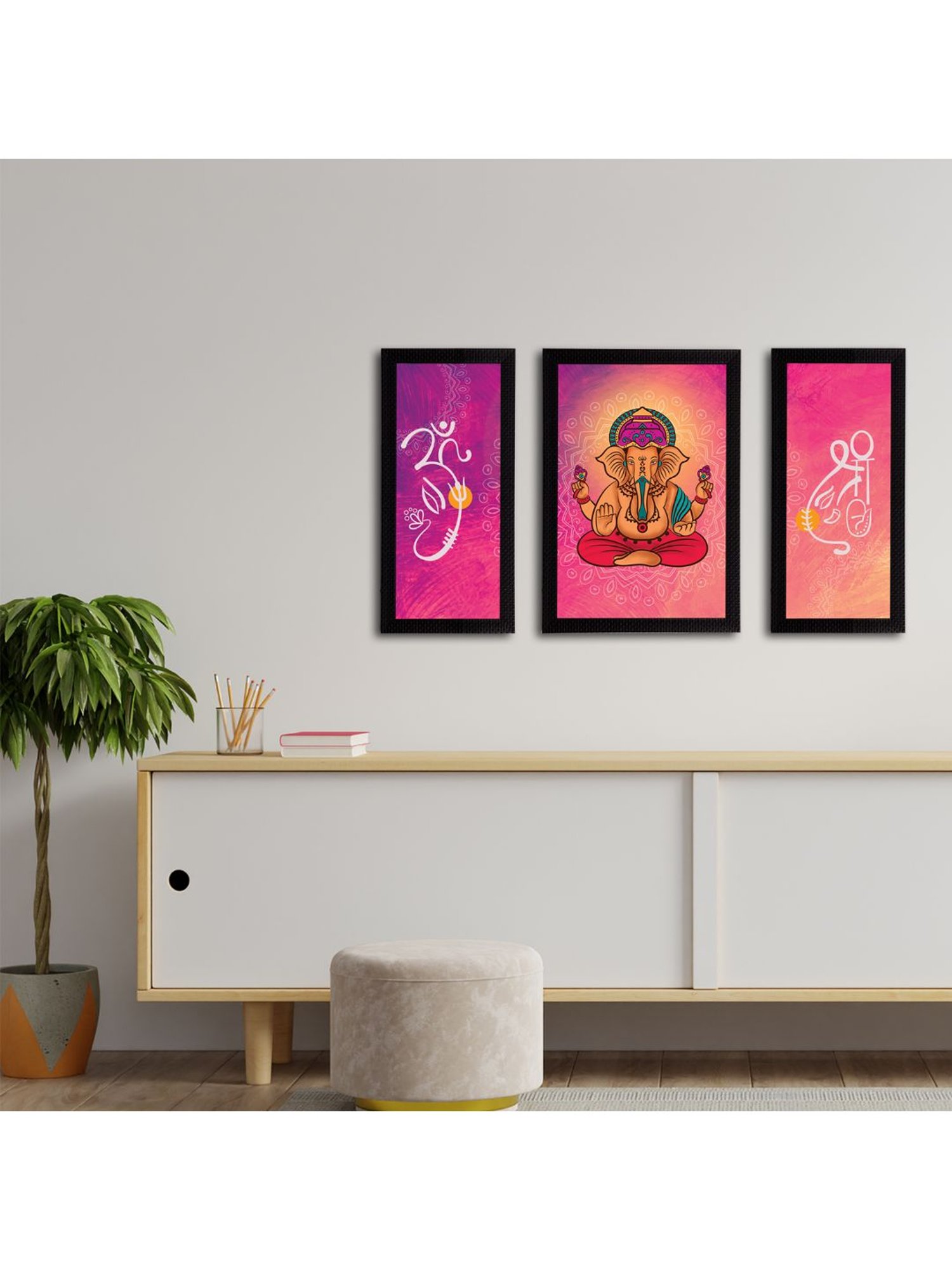 eCraftIndia Set of 3 Lord Ganesha Satin Matt Texture UV Art Painting