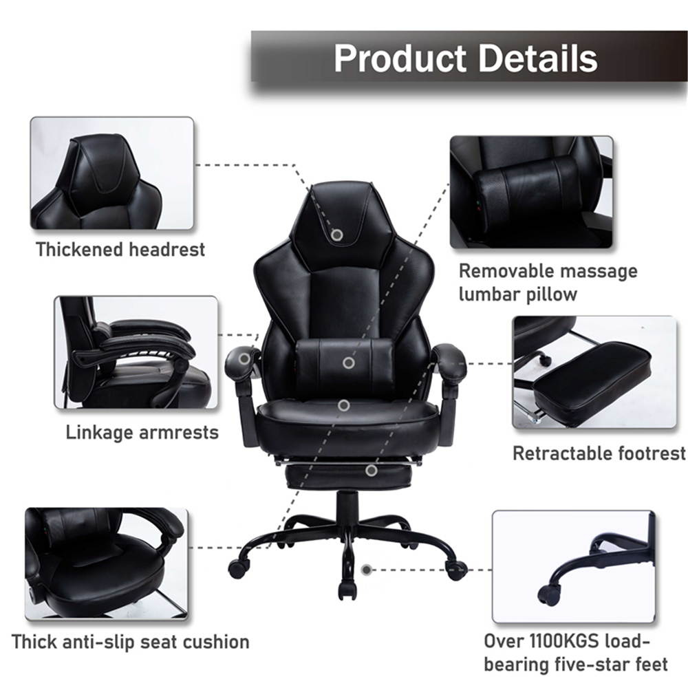 VON RACER Reclining Gaming Chair with Large Lumbar Support Cushion Racing Style Video Game PC Computer Gamer Gaming Chairs Ergonomic Office High Back Chair